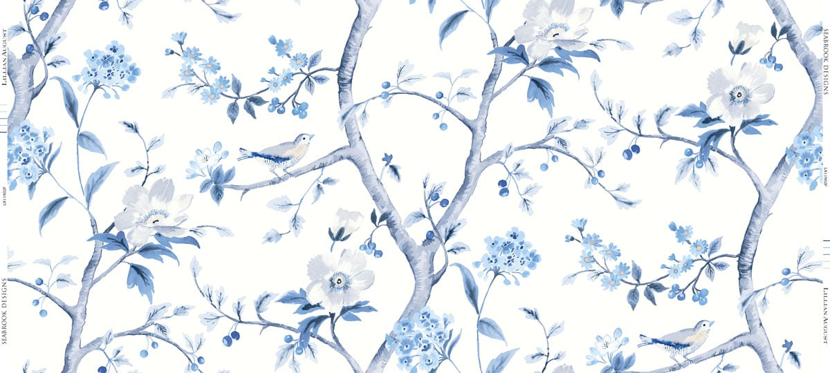 Lillian August Southport Floral Trail Fabric Eggshell And Blue Shale Fabric LN11902F