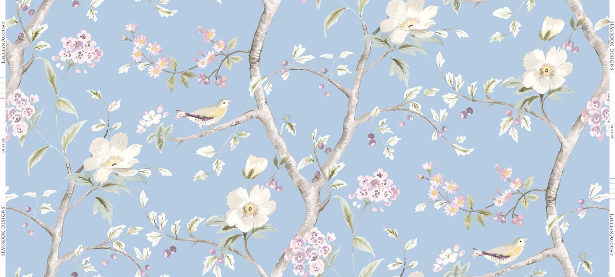 Lillian August Southport Floral Trail Fabric Sky Blue And Arrowroot Fabric Sample LN11912F