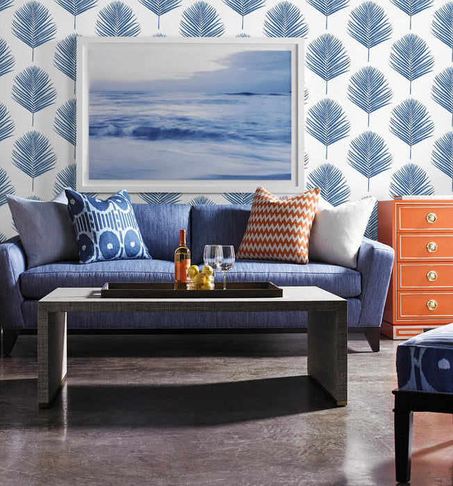 Lillian August Maui Palm Coastal Blue Wallpaper LN20002