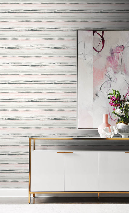 Lillian August Horizon Stripe Pink Sunset Wallpaper LN20601