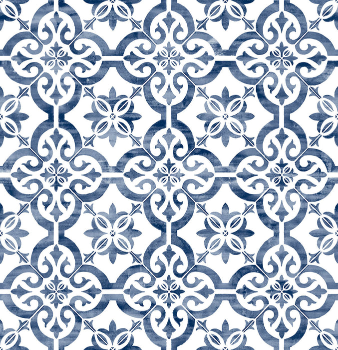 Lillian August Porto Tile Riviera Blue Wallpaper LN21212