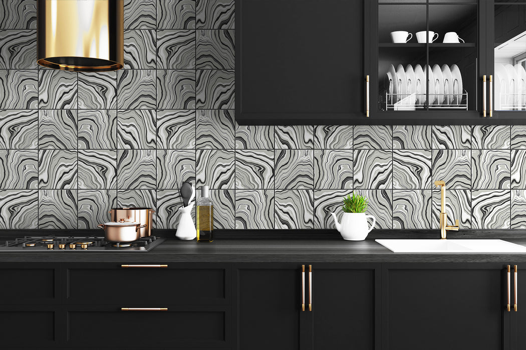 Lillian August Marbled Tile Ebony & Metallic Silver Wallpaper LN30600