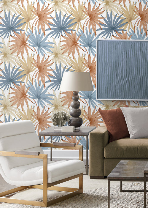 Lillian August Tropic Palm Toss Charlotte Blue & Soft Melon Wallpaper LN31001