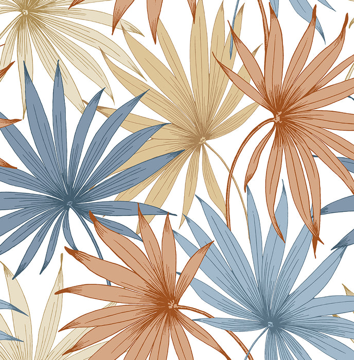 Lillian August Tropic Palm Toss Charlotte Blue & Soft Melon Wallpaper LN31001