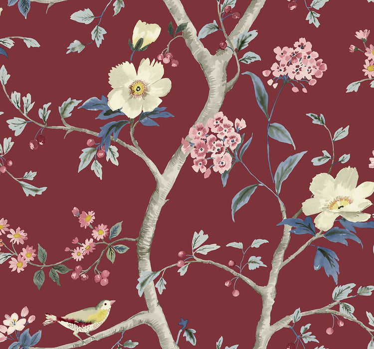 Lillian August Sparrow Haven Crimson Wallpaper LN40011