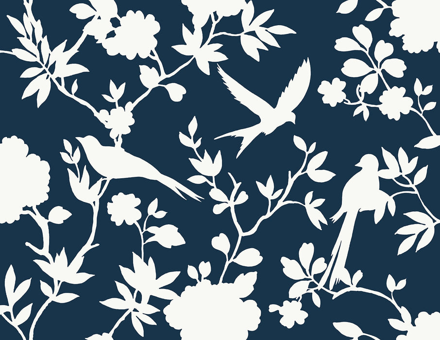 Lillian August Kauai Bird Toile Denim Blue Wallpaper Sample LN40902