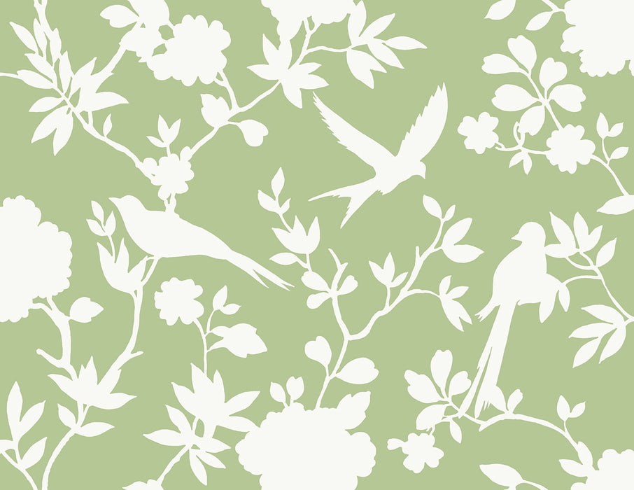 Lillian August Kauai Bird Toile Seacrest Green Wallpaper LN40904