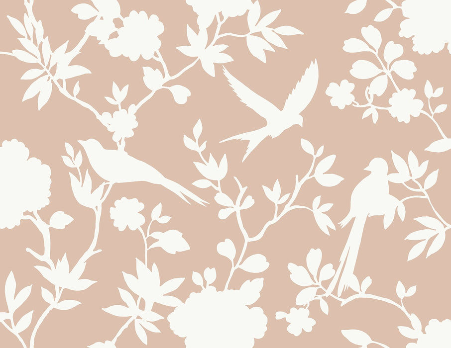 Lillian August Kauai Bird Toile Peach Petal Wallpaper LN40906