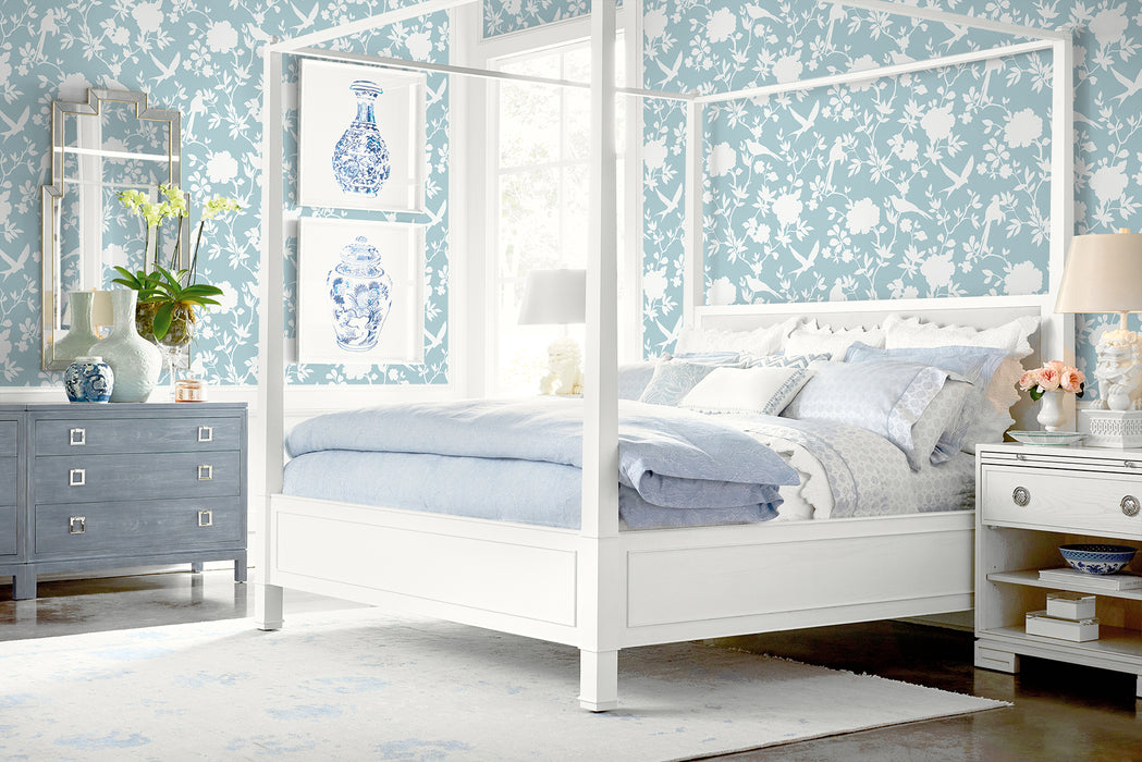 Lillian August Kauai Bird Toile Hampton Blue Wallpaper LN40912