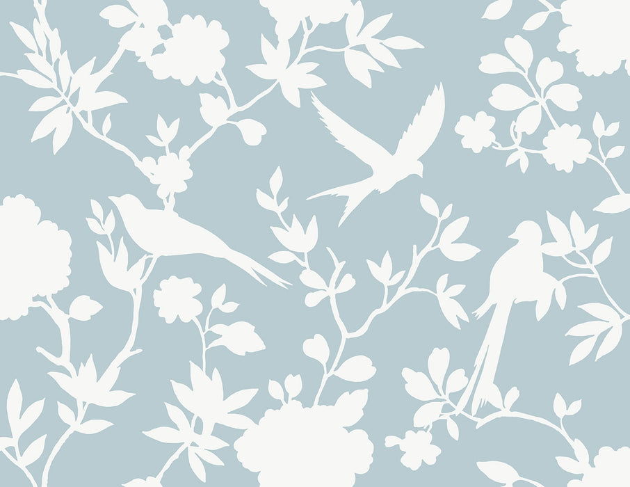 Lillian August Kauai Bird Toile Hampton Blue Wallpaper LN40912