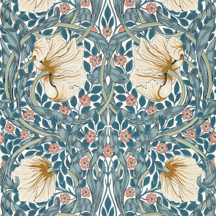 Morris & Co Pimpernel Woad/Coral Wallpaper MFRW217363