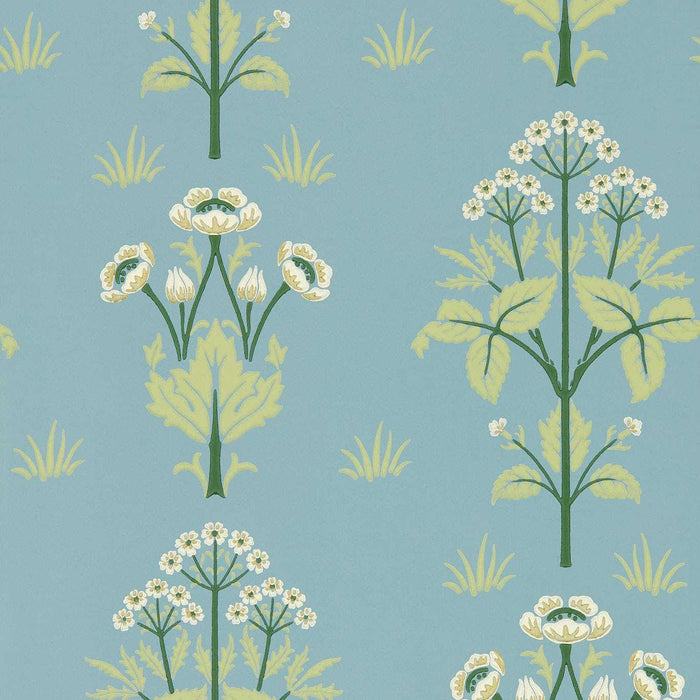 Morris & Co Meadow Sweet Mineral Blue Wallpaper MFRW217367