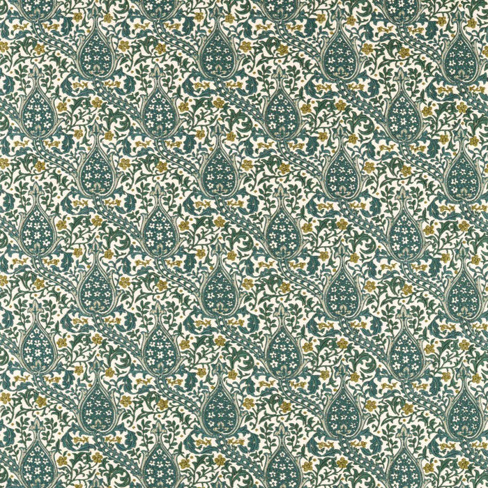 Morris & Co Persian Tulip Embroidery Evergreen Fabric MHCB237680