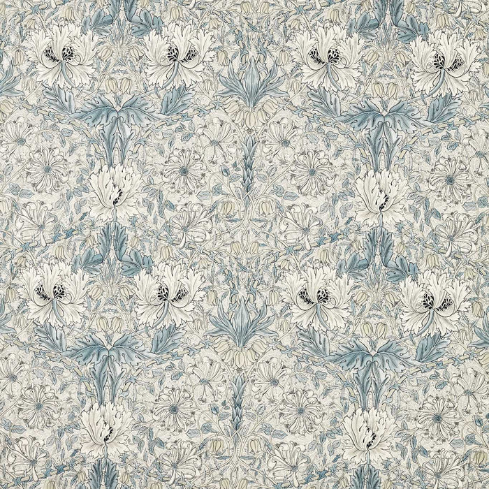 Morris & Co Pure Honeysuckle & Tulip Ww Mineral Blue/Cream Fabric MSWW227290