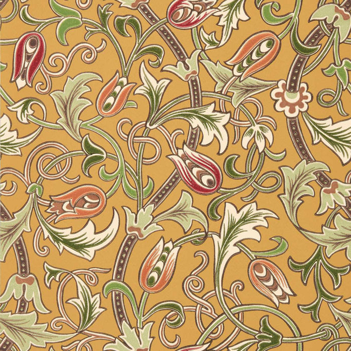 Morris & Co Scrolling Tulip Gold Wallpaper MUNW217564