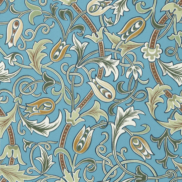 Morris & Co Scrolling Tulip Woad/Thyme Wallpaper MUNW217565