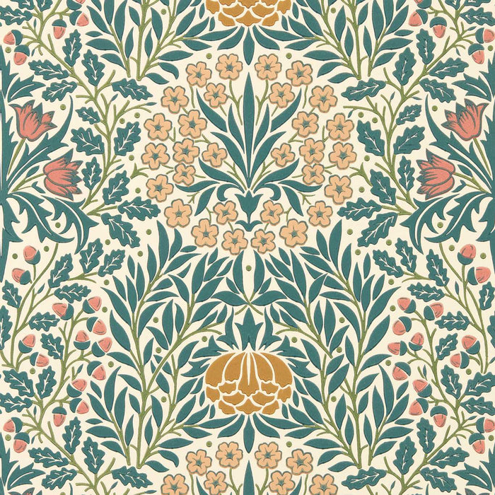 Morris & Co Daisy & Oak Madder/Teal Wallpaper MUNW217586