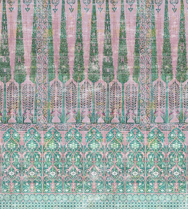 Nicolette Mayer Topkapi Garden Cotton Green Pink Fabric N4TO1C1019
