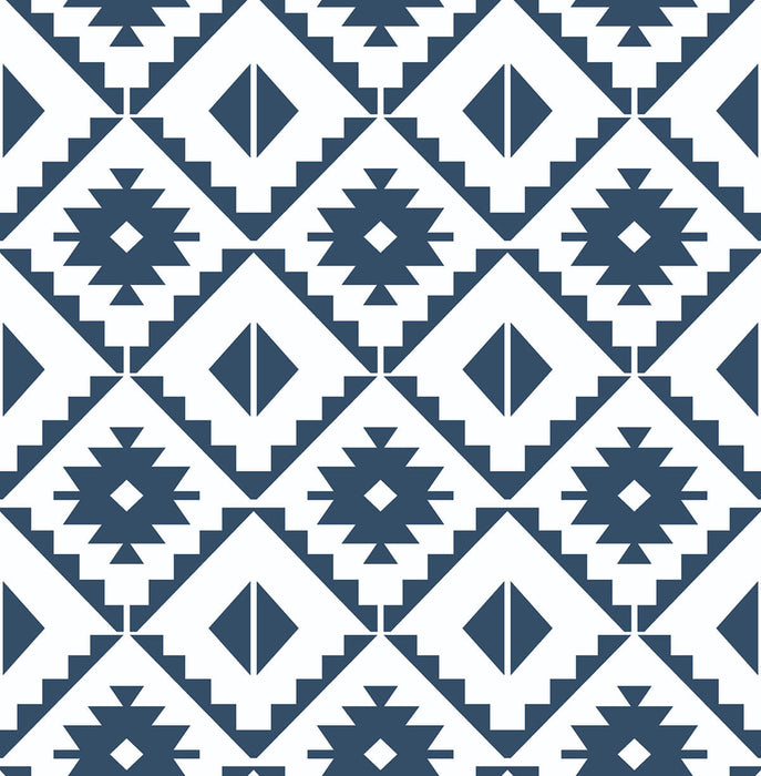 NextWall Southwest Tile Navy Blue Wallpaper Sample NW34202