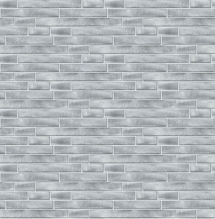 NextWall Brushed Metal Tile Silver Wallpaper NW34608