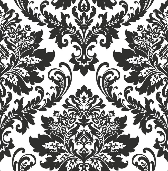NextWall Damask Black & White Wallpaper Sample NW37400