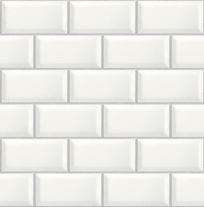 NextWall Large Subway Tile Alabaster & Grey Wallpaper NW37600