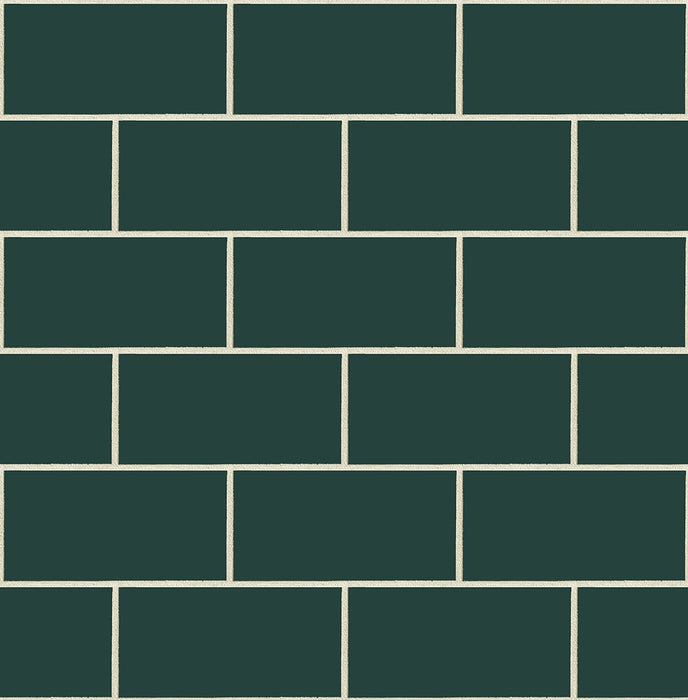 NextWall Retro Subway Tile Evergeen Wallpaper NW37604