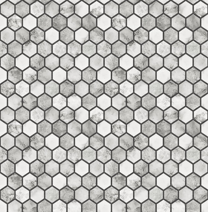 NextWall Marble Hexagon Carrara & Wrought Iron Wallpaper NW38700