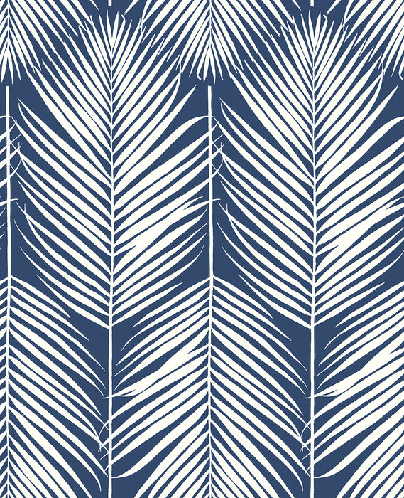 NextWall Palm Silhouette Coastal Blue Wallpaper Sample NW39802