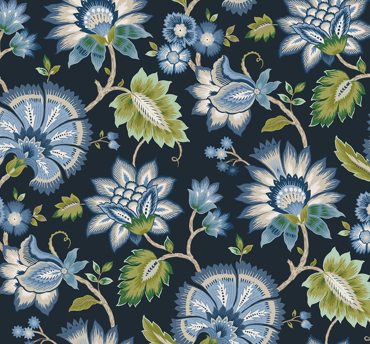 NextWall Jacobean Blossom Floral Midnight Blue Wallpaper NW42712