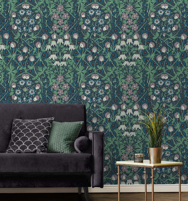 NextWall Tulip Garden Deep Ocean & Purple Haze Wallpaper Sample NW43804