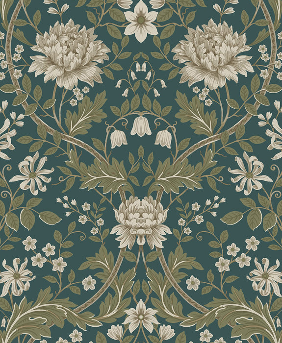 NextWall Honeysuckle Trail Teal & Moss Green Wallpaper NW44604
