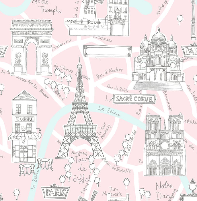 NextWall Paris Scene Pale Pink Wallpaper NW44801