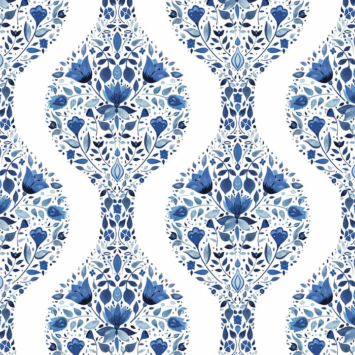 NextWall Floral Ogee Bluestone Wallpaper NW45002