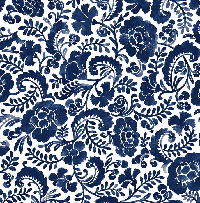 NextWall Tonal Paisley Navy Wallpaper NW45502