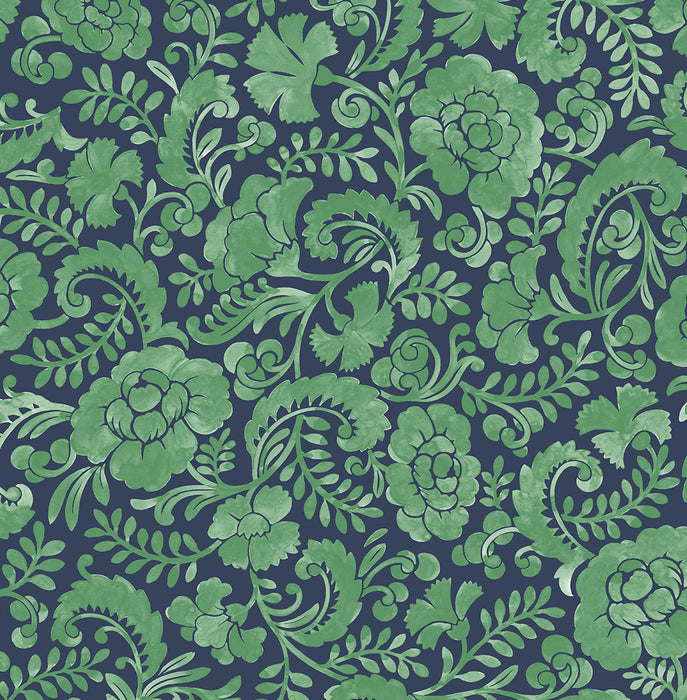 NextWall Tonal Paisley Spearmint & Navy Wallpaper NW45504