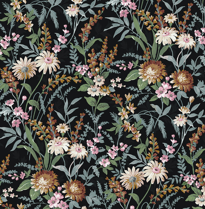 NextWall Vintage Floral Onyx Wallpaper NW45700