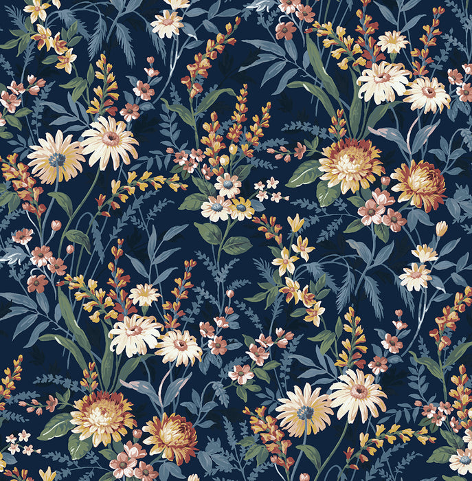 NextWall Vintage Floral Navy Blue Wallpaper NW45702