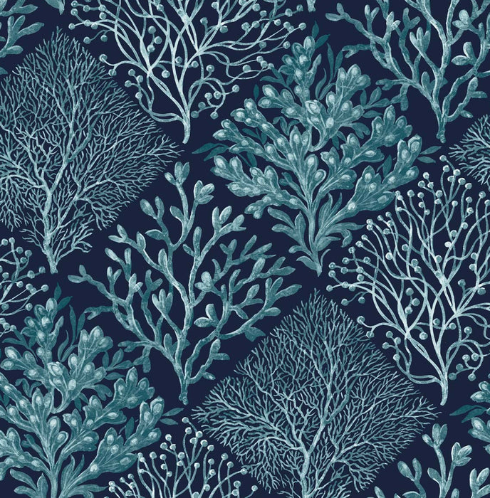 NextWall Seaweed Teal & Navy Blue Wallpaper NW45803