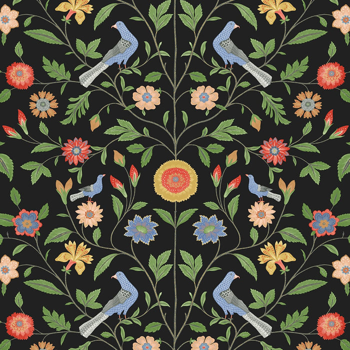 NextWall Bird Toile Onyx Wallpaper NW45910