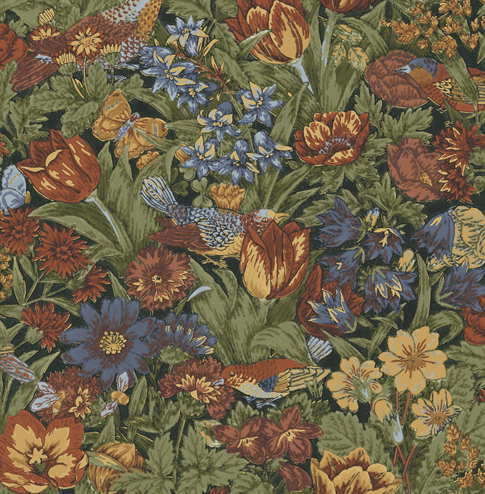 NextWall Bird Floral Russet & Riverside Wallpaper NW46005