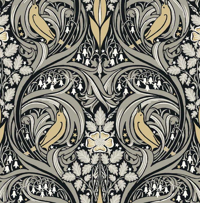 NextWall Bird Ogee Ebony & Sepia Wallpaper NW46200