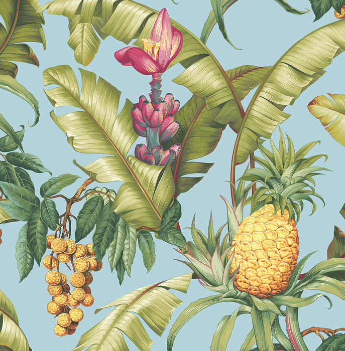 NextWall Pineapple Floral Sky Blue Wallpaper NW46302