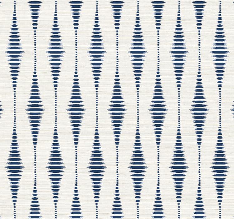 NextWall Striped Ikat Navy Blue & Linen Wallpaper NW46402