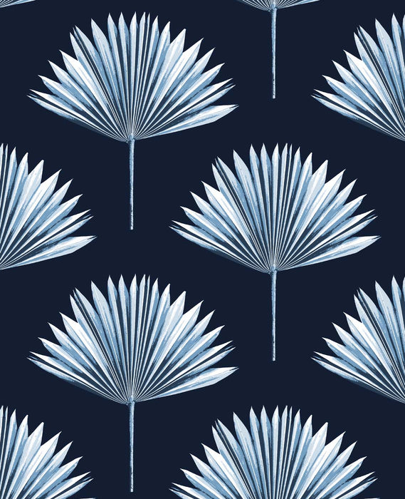NextWall Tropical Fan Palm Navy Blue Wallpaper NW46502