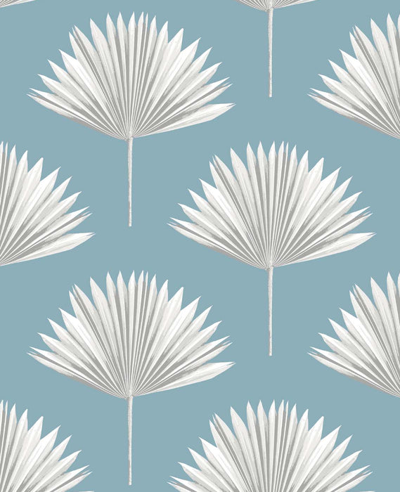 NextWall Tropical Fan Palm Blue Patina Wallpaper NW46512