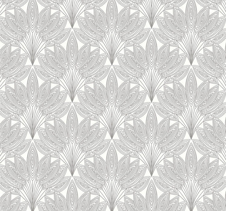 NextWall Peacock Leaves Metallic Silver Wallpaper NW47308