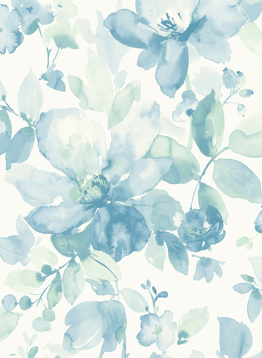 NextWall Watercolor Flower Seaglass Wallpaper NW47804