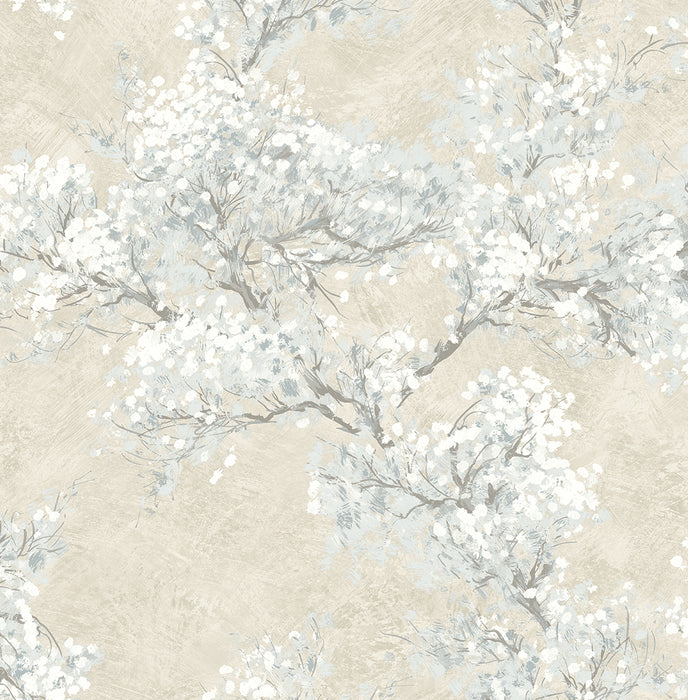 NextWall Cherry Blossom Grove Parchment & Morning Fog Wallpaper NW50105