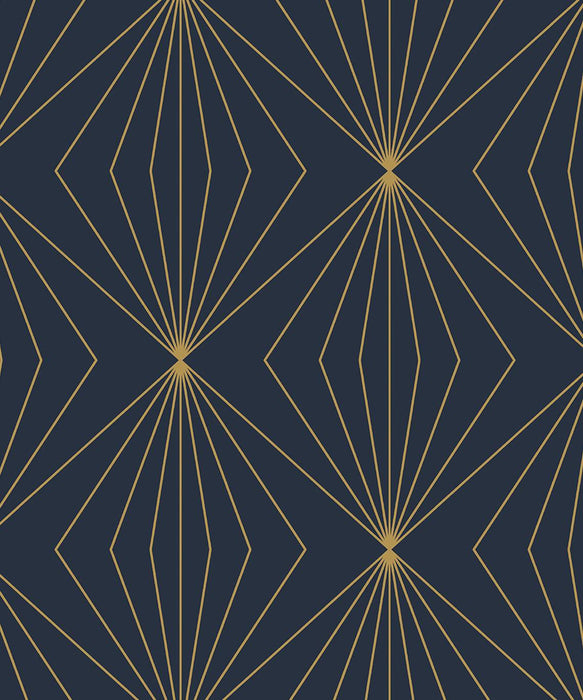 NextWall Gem Geometric Dark Blue & Metallic Gold Wallpaper NW53102